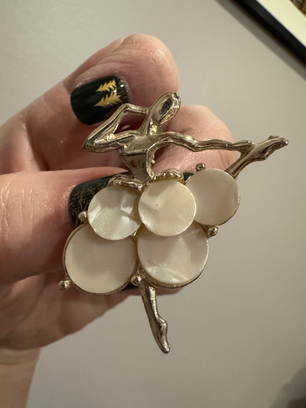 Gold Ballet Dancer Brooch with Mother-of-Pearl Discs